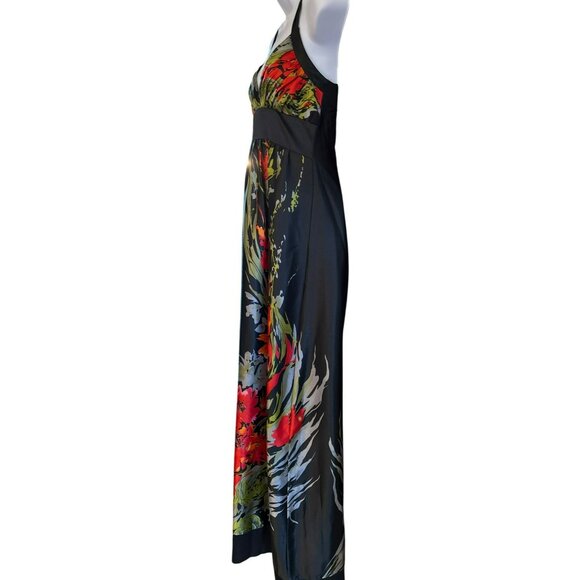 Vintage Y2K Black Red Floral Satin Halter Top Maxi Dress Romantic Goth Summer - Picture 3 of 7